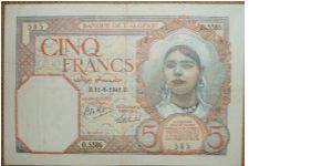 5 Francs. Very colorful. Banknote