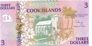 1992 Cook Islands 3 Dollar note. P-7A Banknote