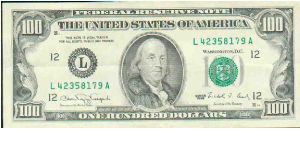 100 Dollar,
Anverso:
Presidente Franklin

Serie:
L42358179A Banknote