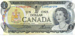 Canada 1 Dollar 1973. Signed on reverse by Kevin Au with 2004 Christmas greeting. Banknote