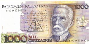 Brazil 1989 1 New Cruzado overprint on 1000mil cruzados. P-216 Banknote