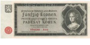 Protektorat Bohemai and Moravia - 50 K 1940
 Perforation: SPECIMEN Banknote