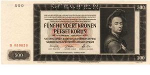Protektorat of Bohemia and Moravia - 500 K 1942
1st issue
Portrait of Petr Brandl Banknote