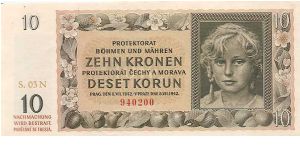 Protektorat Bohemia and Moravia - 10 K 1942 Banknote