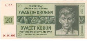Protektorat Bohemia and Moravia - 20 K 1944 Banknote