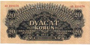 Czechoslovakia - 20 K 1944 
SPECIMEN Banknote