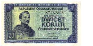Czechoslovakia - 20 Kcs 1945
London issue Banknote