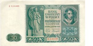 50 Zlotych
General Gouvernement - occupied Poland Banknote