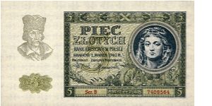 5 Zlotych
General Gouvernement - occupied Poland Banknote