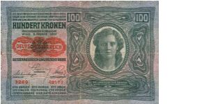 100 K
overprint Deutschösterreich Banknote
