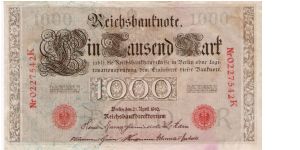 1000 Mark 21.4.1910 Banknote