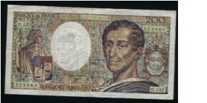 200 Francs.

Figure with staff and Charles Baron de Montesquieu on face; Castle of Labrède and Montesquieu on back.

Pick #155e Banknote