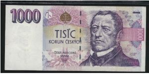 1000 Korun Ceskych.

Metallic linden leaf on top on face.

F. Palacky on face; eagle and Kromeriz Castle on back.

Pick #21



Pick #21 Banknote