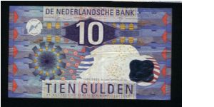10 Gulden.

Value and geometric desigs on face and back.

Pick #99 Banknote