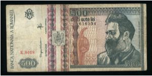 500 Lei.

Constantin Brancusi and sculptures on face; Brancusi' sculptures on back.

Pick #101a Banknote