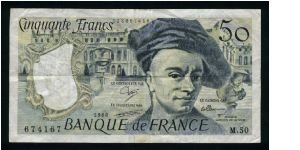 50 Francs.

Maurice Quentin de la Tour and Palace of Versailles in background on face; M.Quentin de la Tour and Saint Quentin City Hall on back.

Pick #152d Banknote