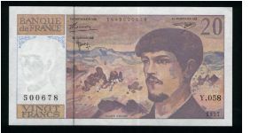 20 Francs.

Claude Debussy and sea scene (la Mer) in background; C.Debussy and lake scene in background on back.

Pick #151i Banknote