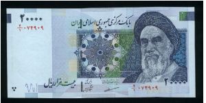 20000 Rials.

Ayatollah Khomeini on face; historycal Mosque comples of Naqsh-e-Jahan in Isfahan on back.

Pick #new Banknote