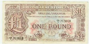 HELP!! NOT SURE OF THE YEAR OF ISSUE??? BRITISH VERSION OF OUR MPC! THIS 2ND SERIES ONE POUND NOTE WAS AUTHORIZED FOR USE IN THE CANTEENS ONLY. Banknote