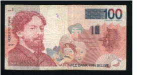100 Francs.

James Ensor, masks at lower center and at right on face; beach scene at left on back.

Pick #147 Banknote