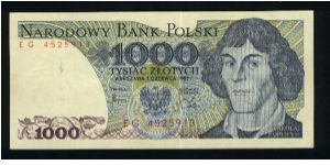 1000 Zlotych.

Copernicus at right on face; astrological symbols on back.

Pick #146b Banknote