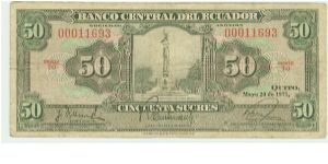 QUITO, ECUADOR CINQUENTA SUCRES. Banknote