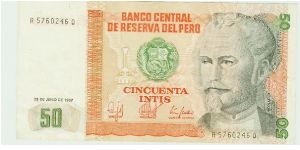 CRISP/UNC 50 INTIS NOTE OF PERU. Banknote