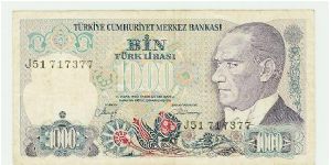 1970 TURK 1000 LIRASI NOTE. Banknote