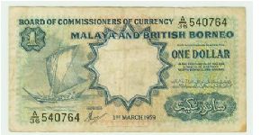 MALAYA AND BRITISH BORNEO ONE DOLLAR. Banknote