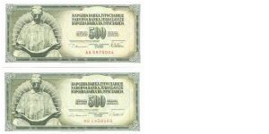 two note 500 dinara 1978,1981,
as lot UNC YU Banknote