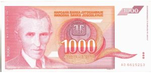 1000 dinara 1993
Nikola Tesla aUNC Banknote