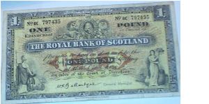 1 Pound. Royal Bank of Scotland. Depicts Edingburgh & Glasgow on the back. Banknote