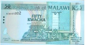 50 Kwacha. To Commemorate the 40th Anniversary of Malawian Independence. Joseph Chilembwe appears as the watermark. P#49 Banknote