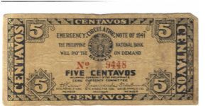 S-211 Cebu 5 centavos note. Banknote