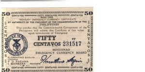 S-504 Mindanao 50 centavos note. Banknote