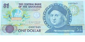 1 Dollar. To Commemorate the Quicentennial of First Landfall by Christopher Columbus. Banknote