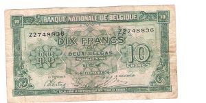 10 Francs Belgium Banknote