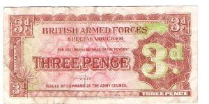 2nd Series 3pence british military payment Certificate or special voucher (not cancelled) Banknote