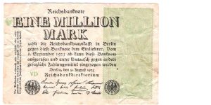 1 million Mark Infation currency #102b Water mark/ small circles wo/serial number Banknote