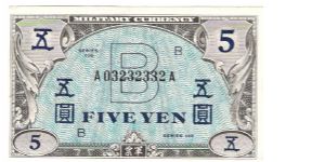 Five Yen Allied Military currency Banknote