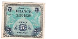 5 francs Allied military currency Banknote