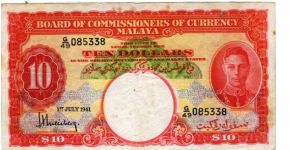 Ten Dollars. Potrait of King George VI. Banknote