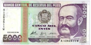 5000 intis..Portrait of, Miguel Grau Banknote