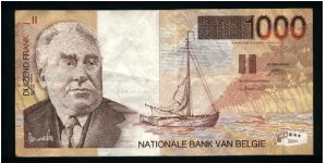 1000 Francs.

Constant Permeke at left, sailboat at center on face; Sleeping Farmer painting at left on back.

Pick #150 Banknote