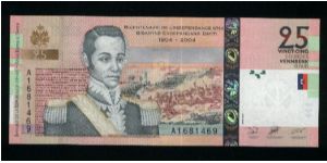 25 Gourdes.

Commemorative Issue (200th Anniversary of Independence).

Nicolas Geffrard on face; Fortresse des Platons at Dussis on back.

Pick-NEW Banknote