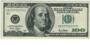 US 2001 New York $100
*RADAR 5777 6777* and LUCKY 7 Banknote