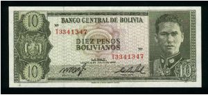 10 Pesos Bolivianos.

Portrait Colonel German Busch Becerra at right on face; mountain of Potosì on back.

Pick #154a Banknote