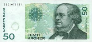 Green.  Fairy Tale Writter Peter Christen Asjørnsen and Osier band / Water Lilies and Dragon Fly Banknote