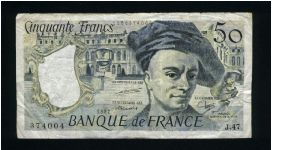 50 Francs.

Maurice Quentin de la Tour and Palace of Versailles in background on face; M.Quentin de la Tour and Saint Quentin City Hall on back.

Pick #152c Banknote