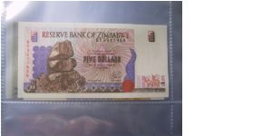 Zimbabwe 5 Dollars banknote. Uncirculated condition Banknote
